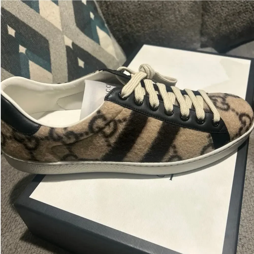 NEW GUCCI Ace GG Monogram Men's Wool Logo Sneakers 7.5 - Picture 15 of 16